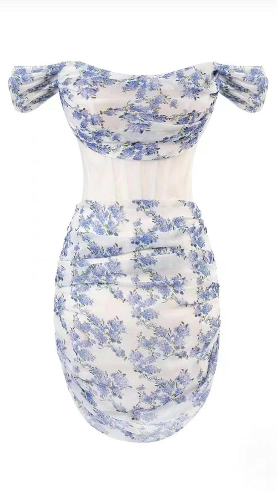 FLORAL -PRINT CORSET MINI DRESS IN LILAC FLOWERS