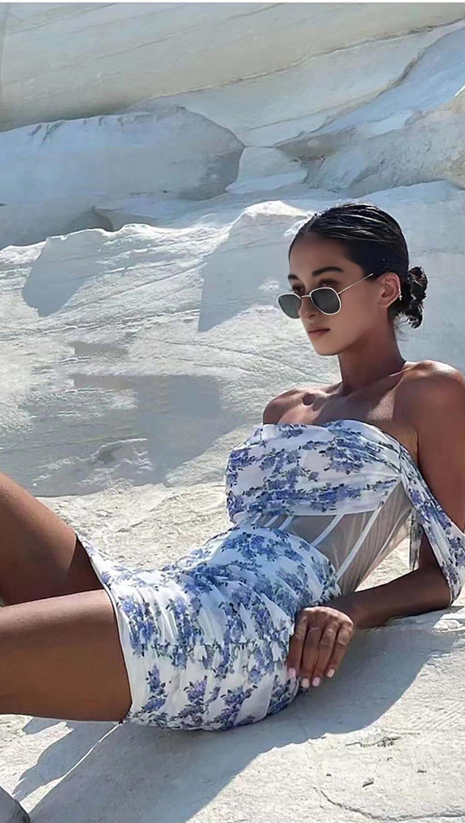 FLORAL -PRINT CORSET MINI DRESS IN LILAC FLOWERS