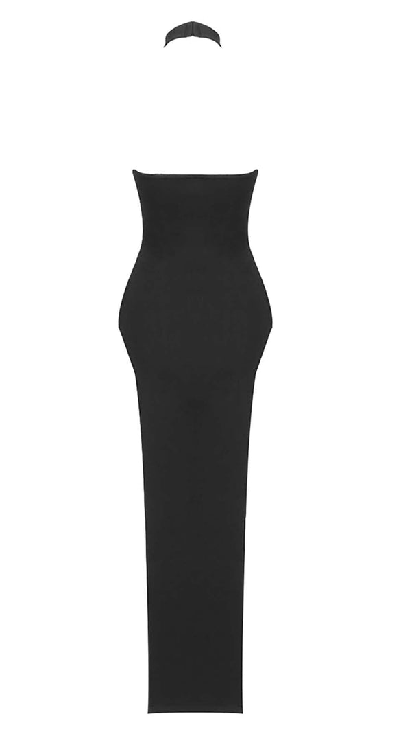 AIIZIE HALTER BACKLESS BANDAGE MIDI DRESS IN BLACK - product image
