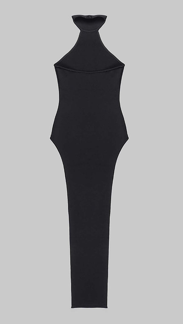 AIIZIE HALTER BACKLESS BANDAGE MIDI DRESS IN BLACK - product image