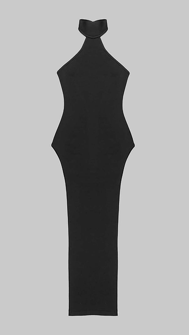 AIIZIE HALTER BACKLESS BANDAGE MIDI DRESS IN BLACK - product image