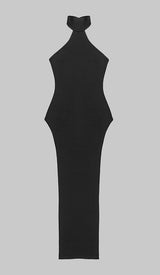 HALTER BACKLESS BANDAGE MIDI DRESS IN BLACK