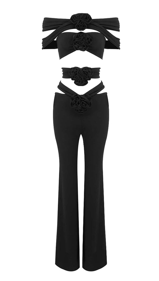 AIIZIE 3D FLOWER-EMBELLISHED JUMPSUIT IN BLACK - product image