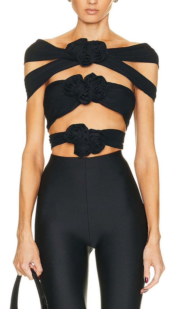 AIIZIE 3D FLOWER-EMBELLISHED JUMPSUIT IN BLACK - product image