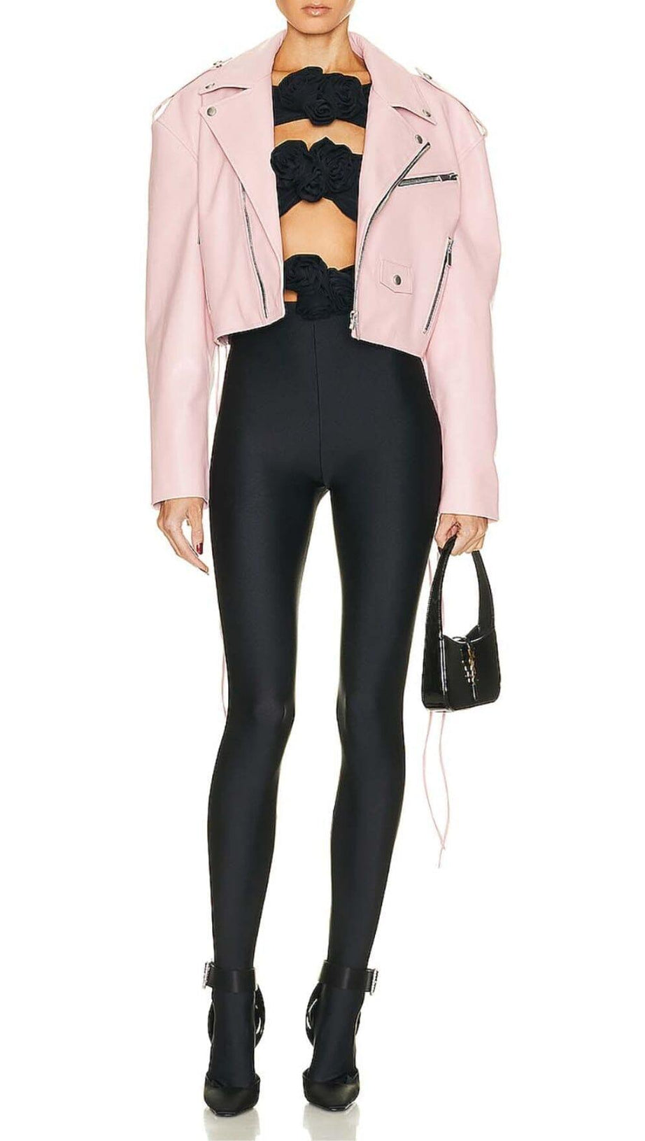 3D FLOWER-EMBELLISHED JUMPSUIT IN BLACK