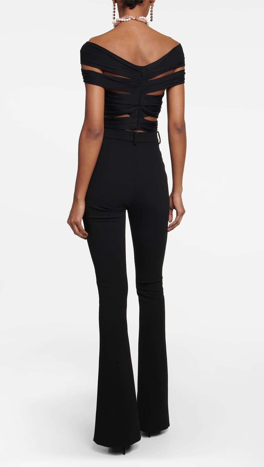 3D FLOWER-EMBELLISHED JUMPSUIT IN BLACK