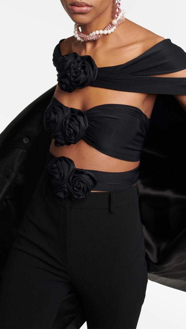 AIIZIE 3D FLOWER-EMBELLISHED JUMPSUIT IN BLACK - product image