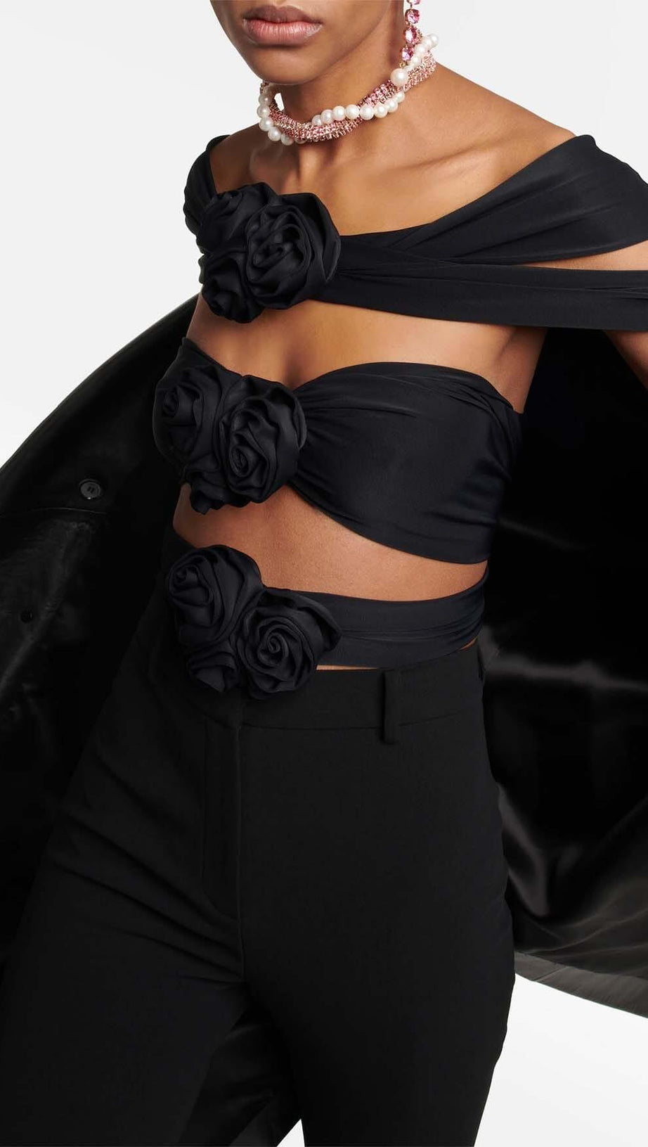 3D FLOWER-EMBELLISHED JUMPSUIT IN BLACK
