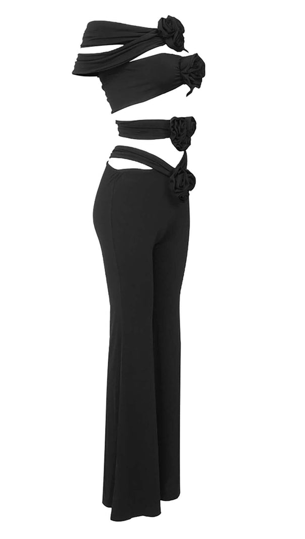 AIIZIE 3D FLOWER-EMBELLISHED JUMPSUIT IN BLACK - product image