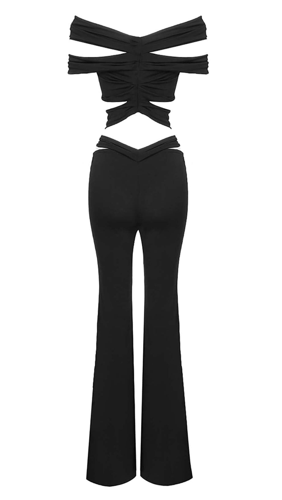 3D FLOWER-EMBELLISHED JUMPSUIT IN BLACK