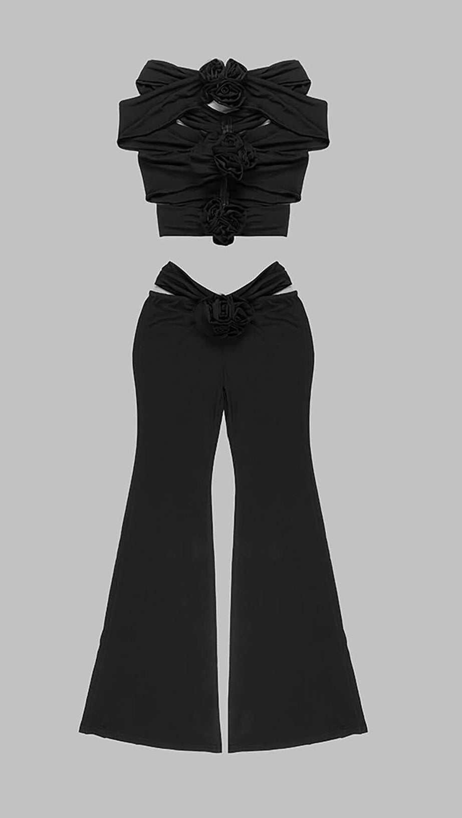 3D FLOWER-EMBELLISHED JUMPSUIT IN BLACK
