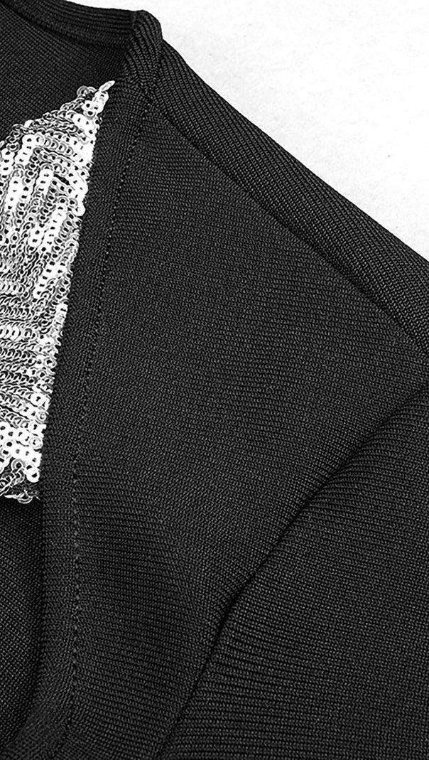 AIIZIE SEQUIN CUT OUT BANDAGE MINI DRESS IN BLACK - product image