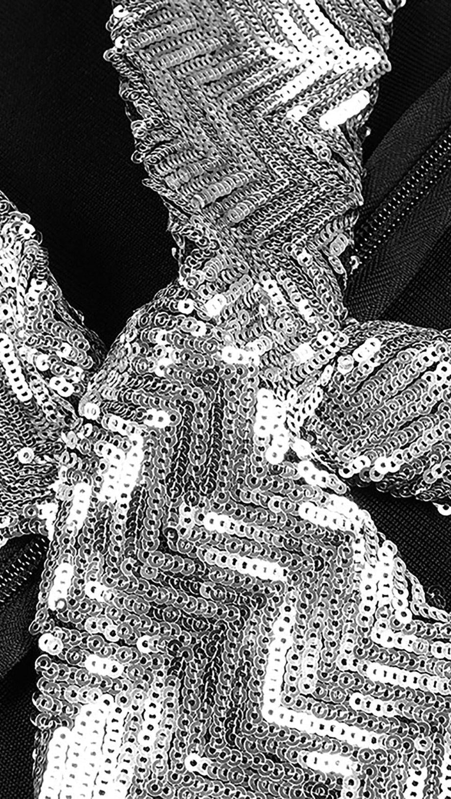 MINI ABITO NERO CON BENDAGGI E PAILLETTES