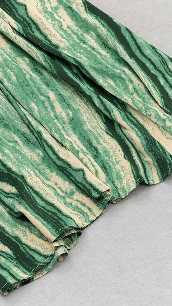 Kleid mit Allover-Print, Cut-Outs und PUFFÄRMELN aus SMARAGD-EDELSTEIN