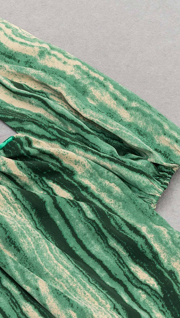 Kleid mit Allover-Print, Cut-Outs und PUFFÄRMELN aus SMARAGD-EDELSTEIN