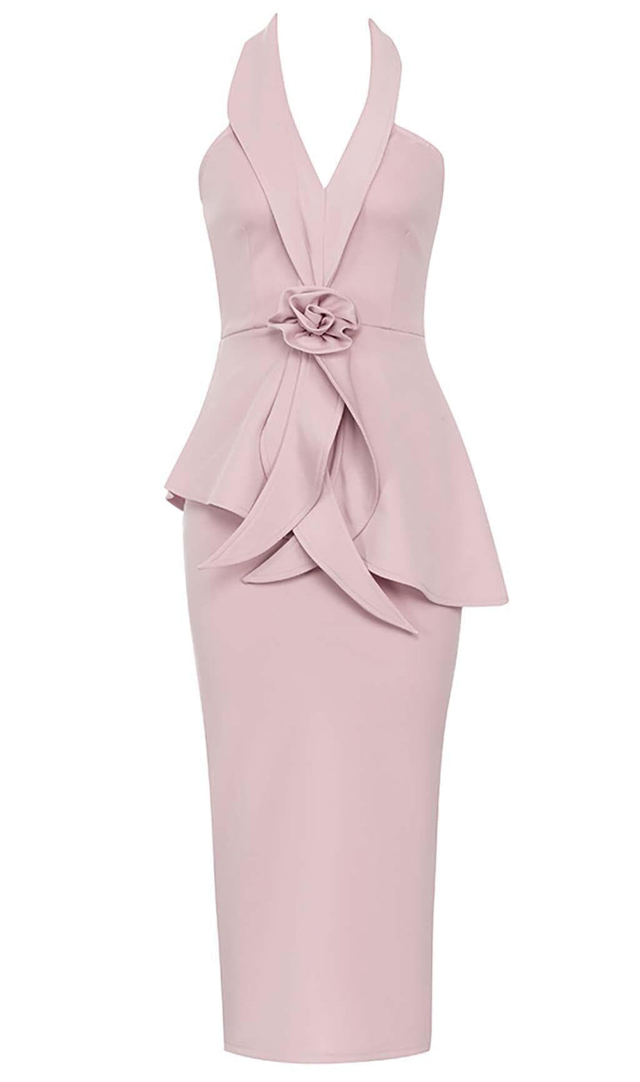 APPLIQUÉD BANDAGE MIDII DRESS IN PALE PINK