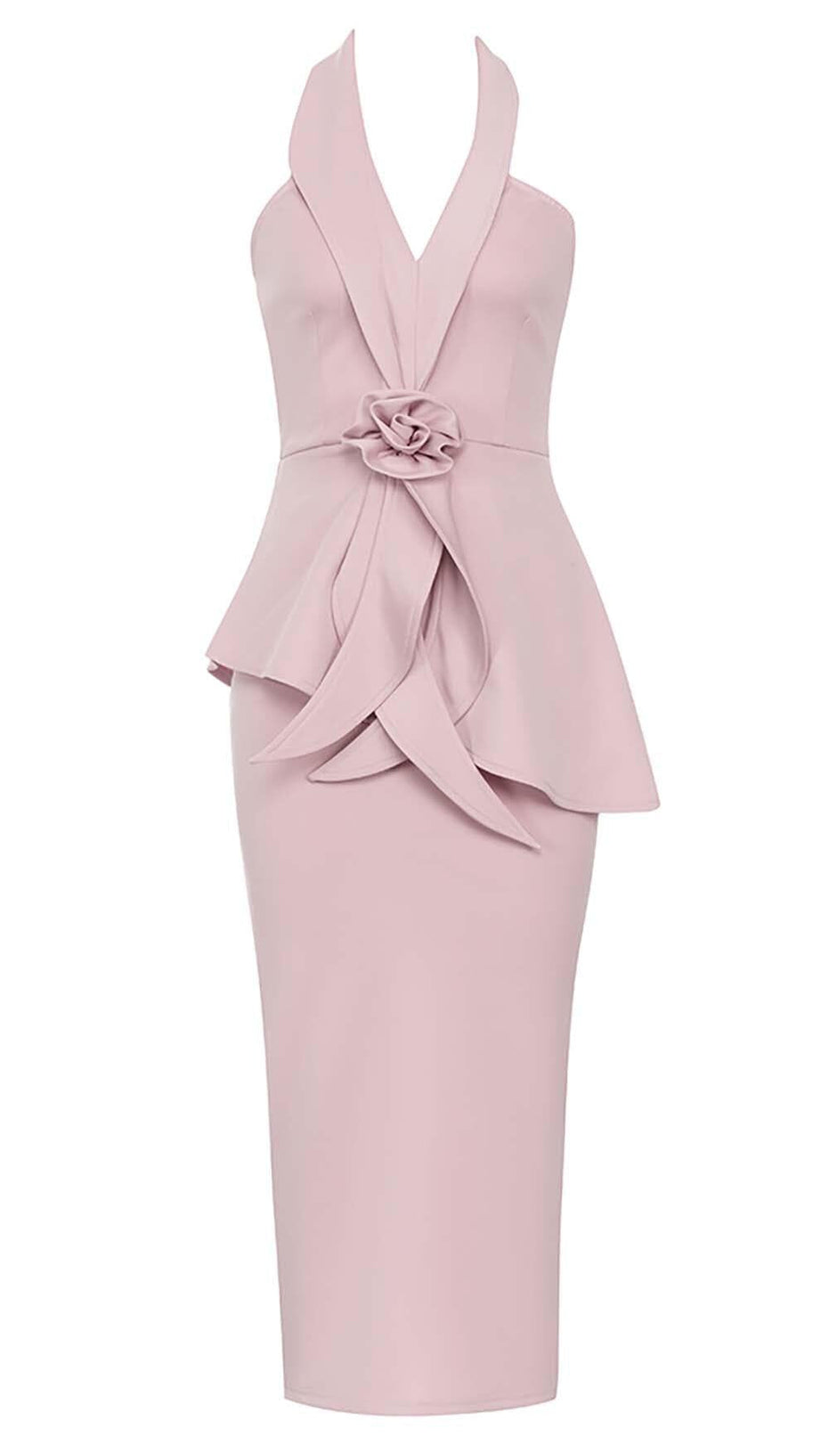 APPLIQUÉD BANDAGE MIDII DRESS IN PALE PINK