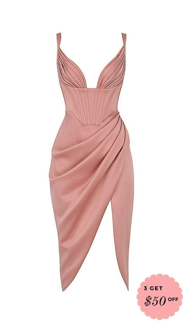 AIIZIE SATIN CORSET MIDI DRESS IN BLUSH - product image