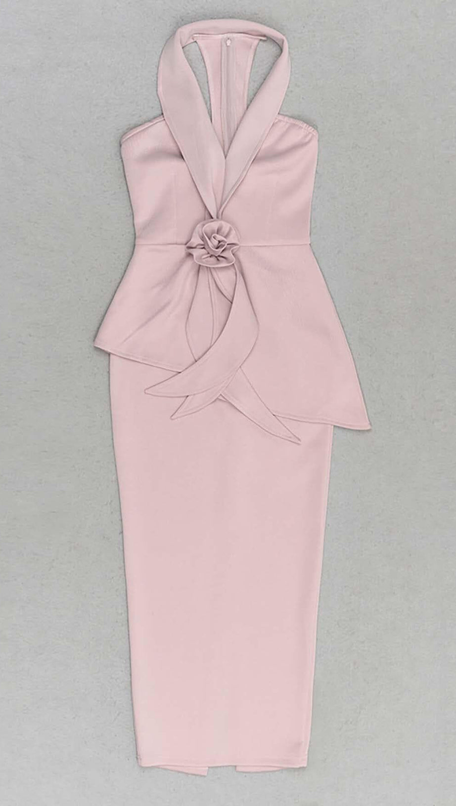 APPLIQUÉD BANDAGE MIDII DRESS IN PALE PINK
