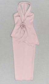 APPLIQUÉD BANDAGE MIDII DRESS IN PALE PINK