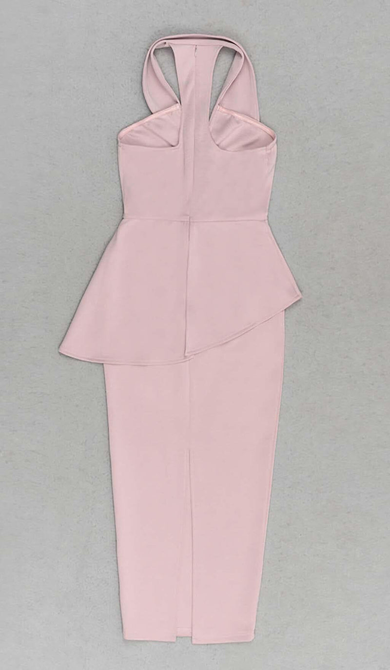 APPLIQUÉD BANDAGE MIDII DRESS IN PALE PINK