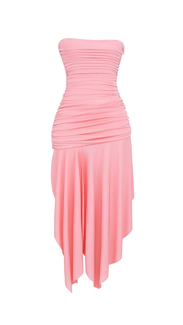 AIIZIE APRICOT GATHERED ASYMMETRIC DRESS - product image