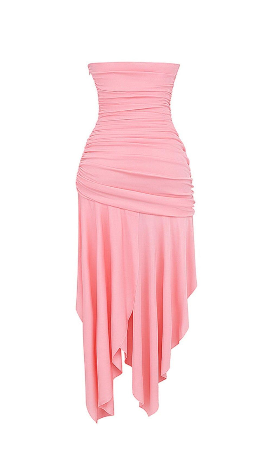 APRICOT GATHERED ASYMMETRIC DRESS