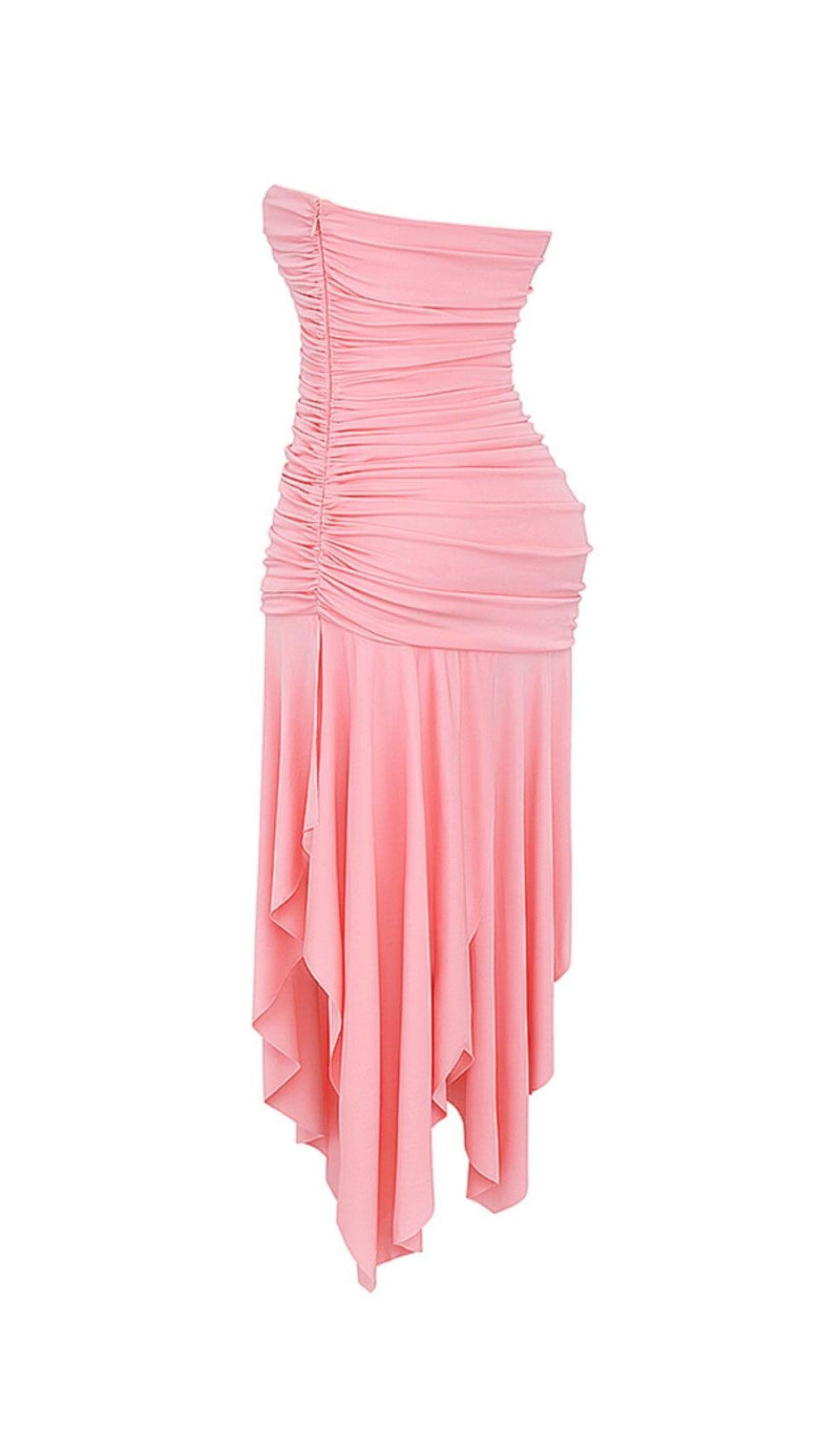 APRICOT GATHERED ASYMMETRIC DRESS