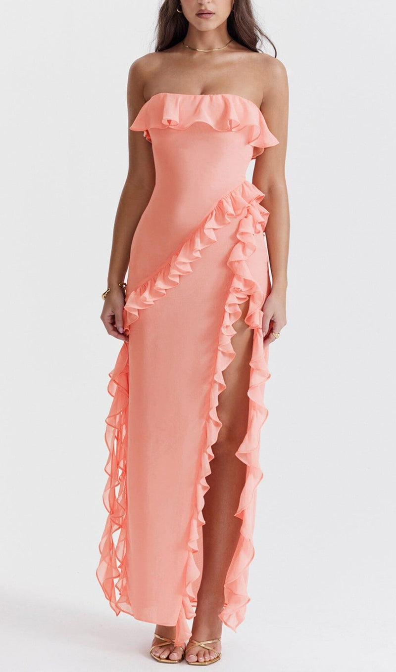 APRICOT RUFFLE MAXI DRESS