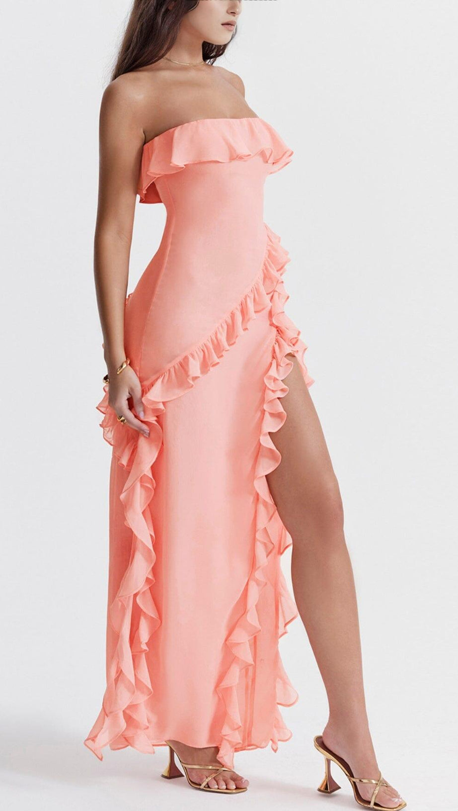 APRICOT RUFFLE MAXI DRESS