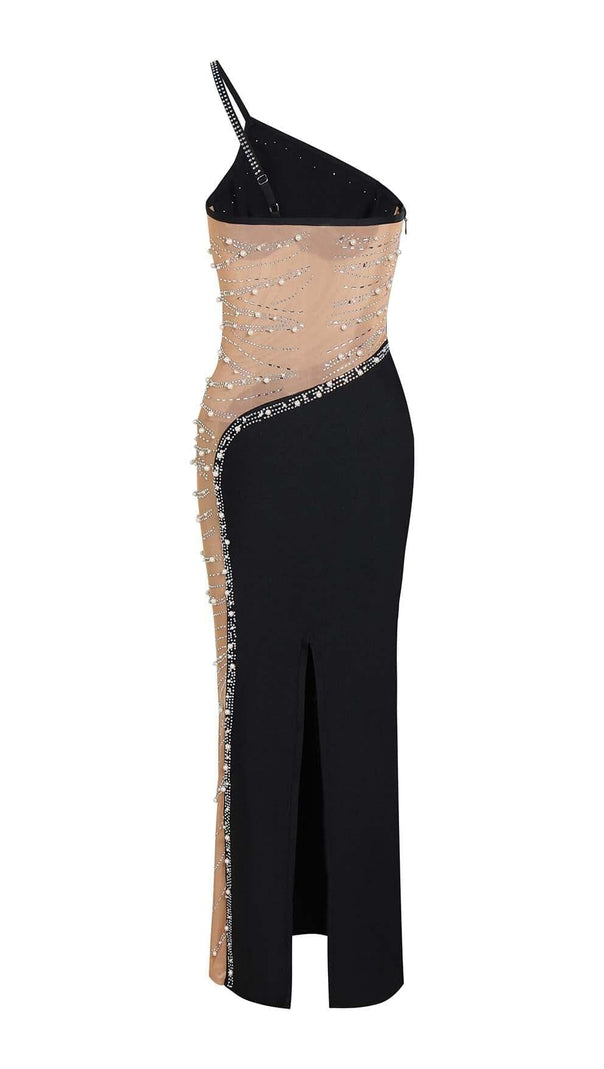 AIIZIE ASYMMETRIC CRYSTAL HEART MIDI DRESS IN BLACK - product image