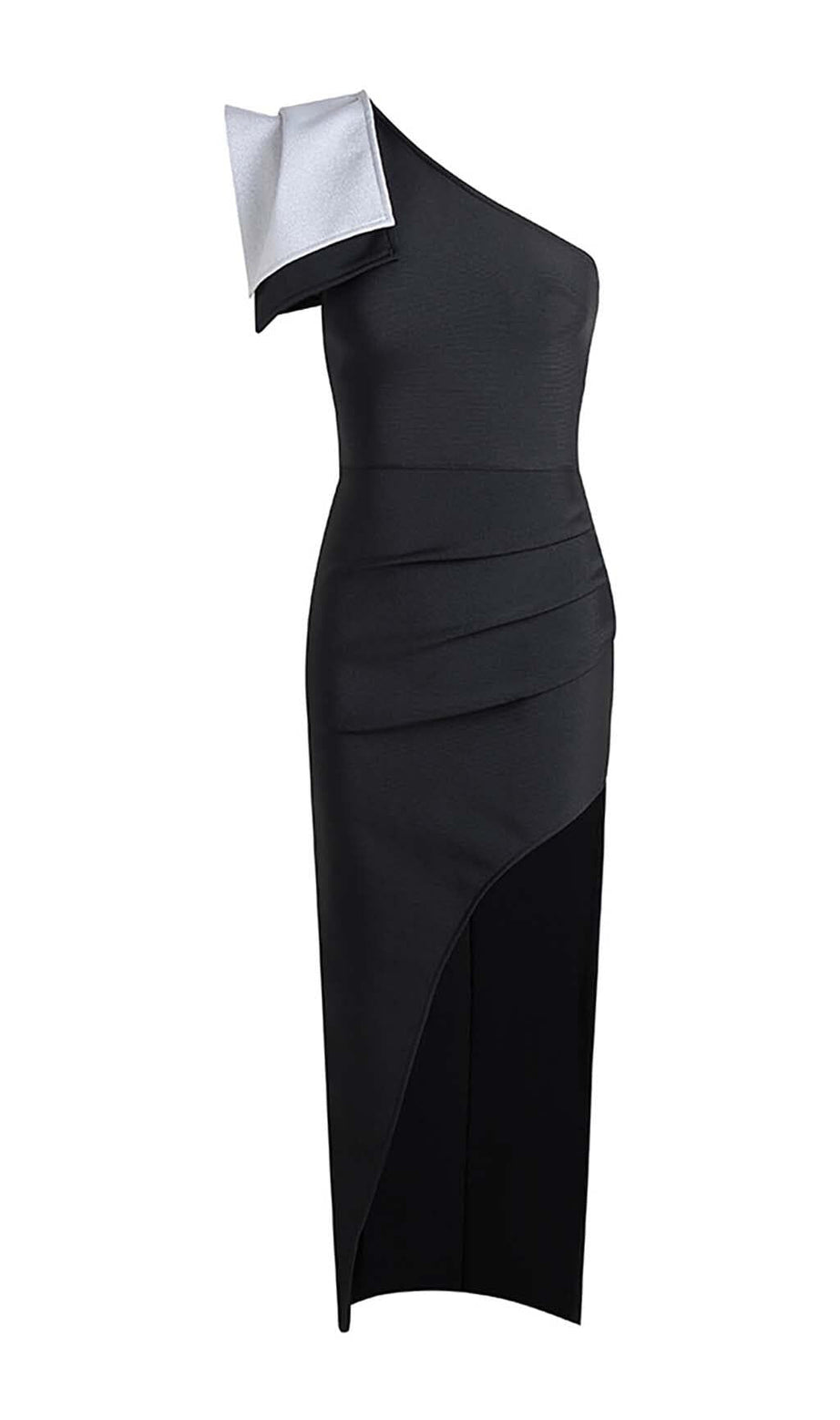 ASYMMETRIC DIAMOND HIGH-LOW DRESS IN BLACK