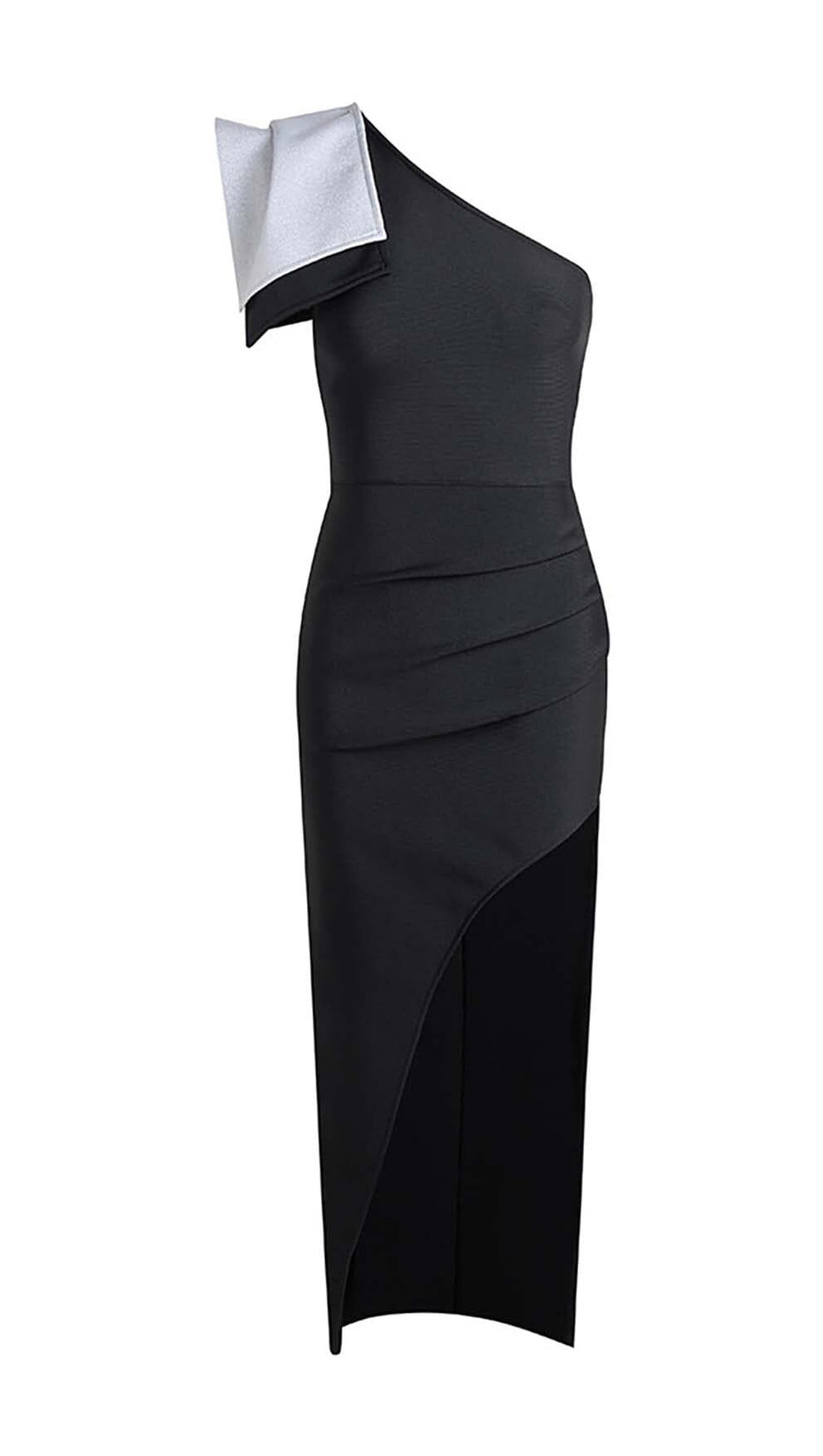 ASYMMETRIC DIAMOND HIGH-LOW DRESS IN BLACK