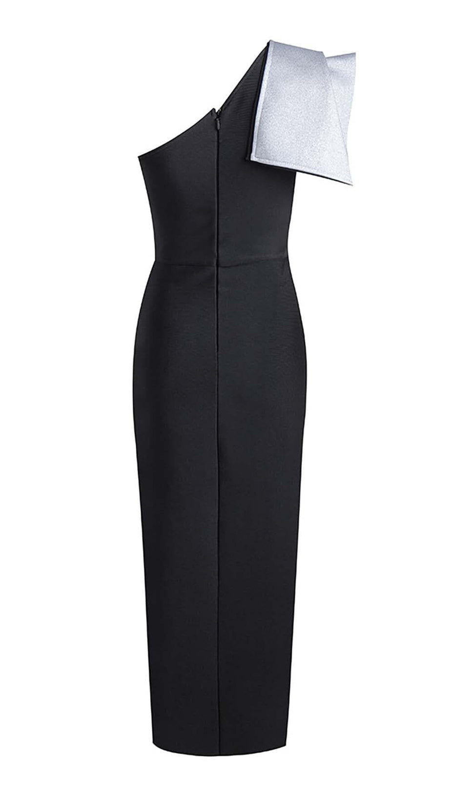 ASYMMETRIC DIAMOND HIGH-LOW DRESS IN BLACK