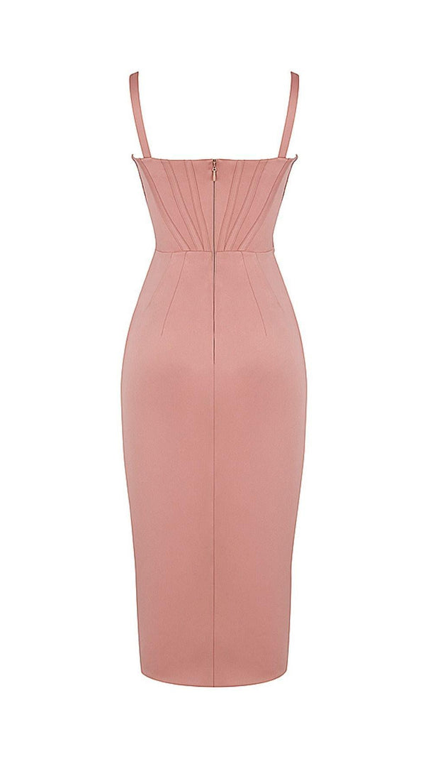 AIIZIE SATIN CORSET MIDI DRESS IN BLUSH - product image