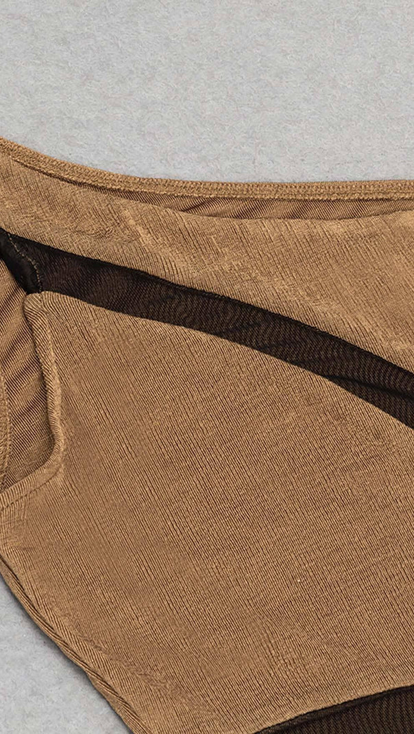 AIIZIE ASYMMETRICAL PATTERN MESH JUMPSUIT IN BROWN - product image