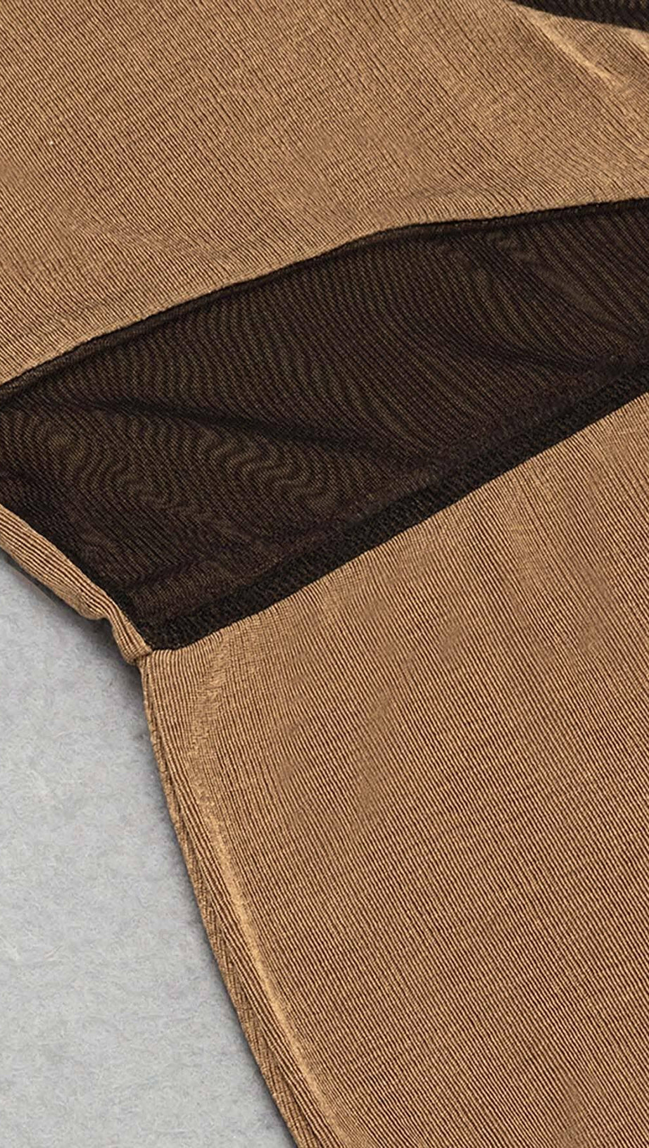 ASYMMETRICAL PATTERN MESH JUMPSUIT IN BROWN