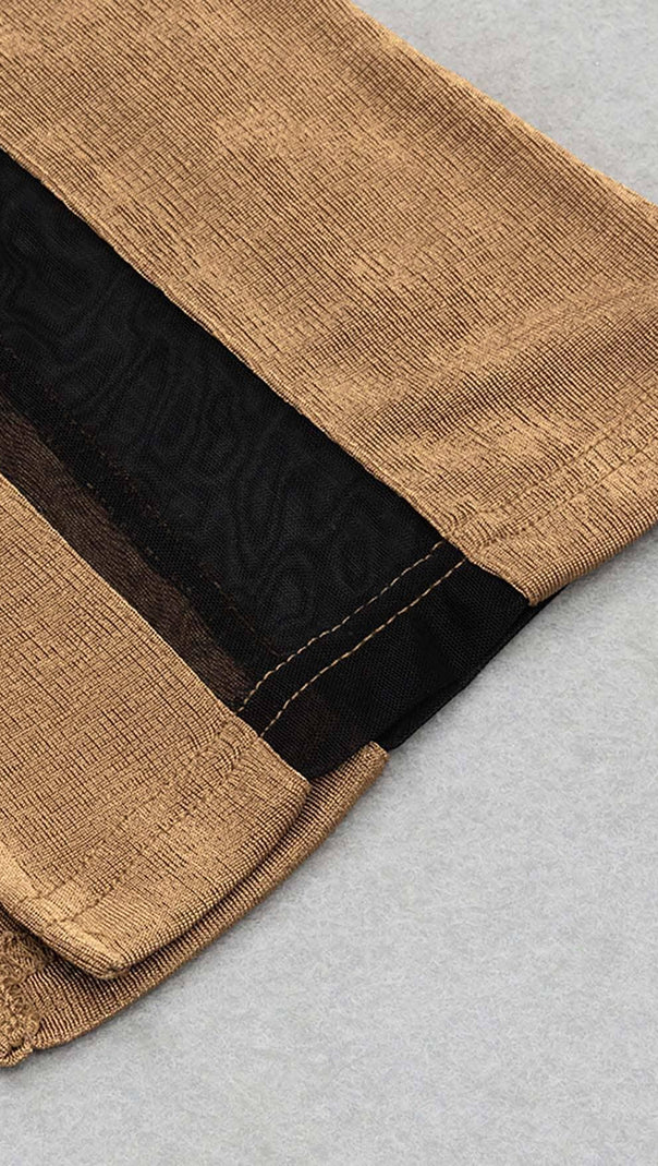 Asymmetrical Pattern Mesh Jumpsuit in Brown