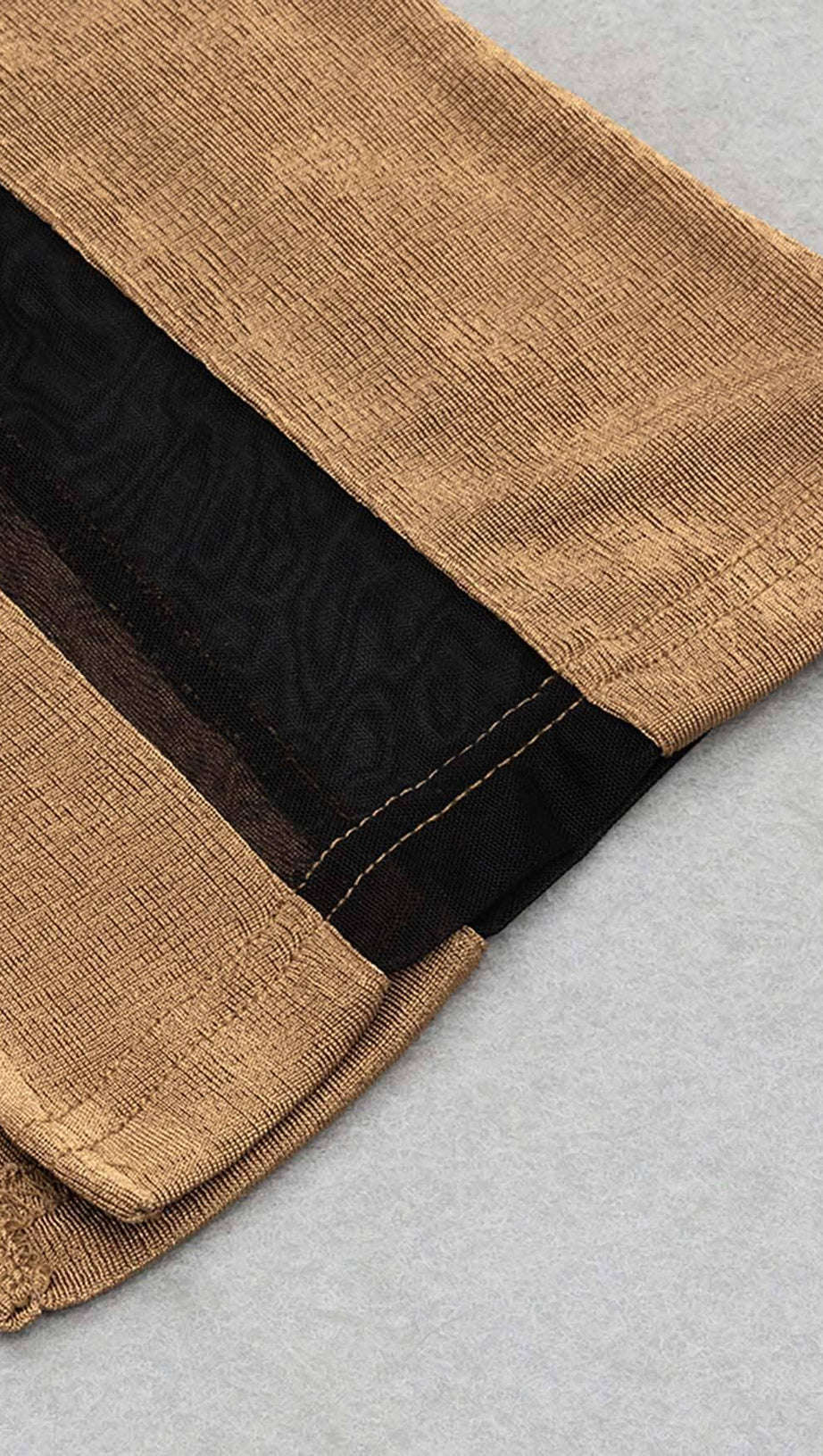 ASYMMETRICAL PATTERN MESH JUMPSUIT IN BROWN