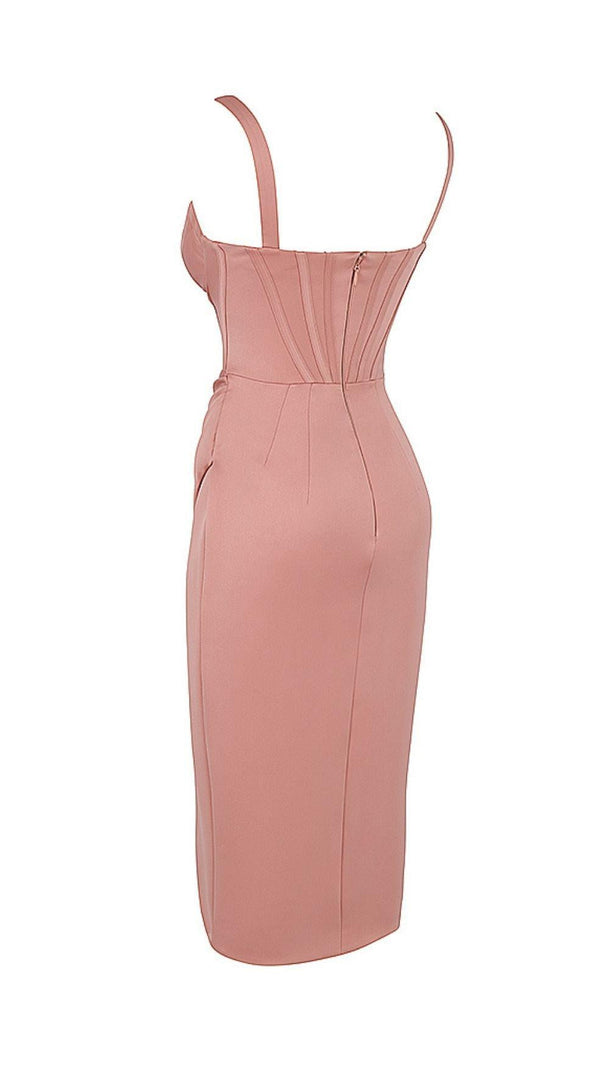 AIIZIE SATIN CORSET MIDI DRESS IN BLUSH - product image