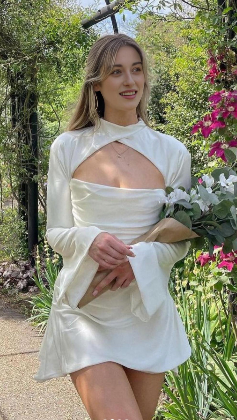 IVORY DRAPE CUT OUT MINI DRESS