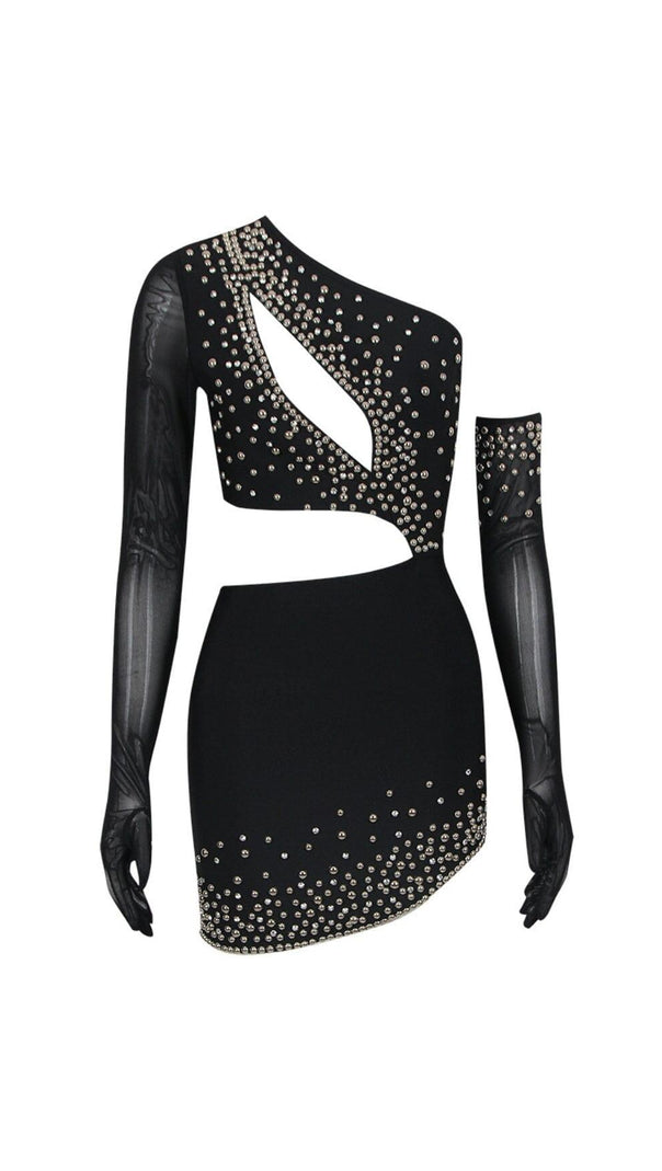 AIIZIE BANDAGE CUTOUT STUDDED MINI DRESS IN BLACK - product image