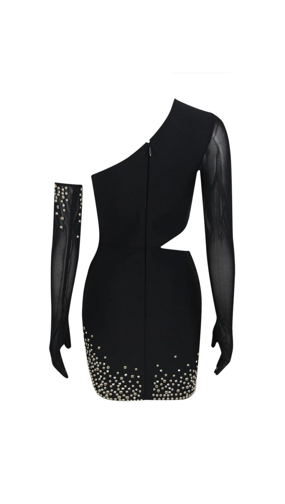 BANDAGE CUTOUT STUDDED MINI DRESS IN BLACK