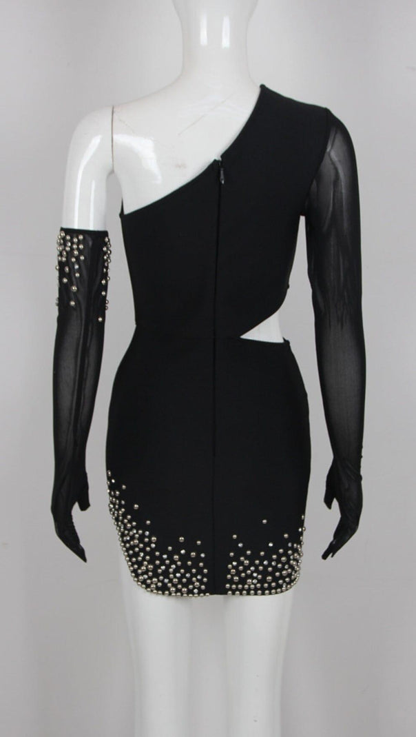 AIIZIE BANDAGE CUTOUT STUDDED MINI DRESS IN BLACK - product image
