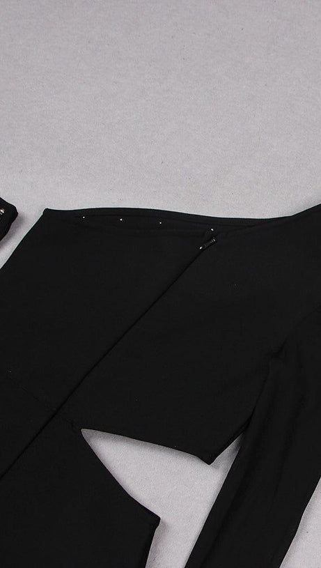 BANDAGE CUTOUT STUDDED MINI DRESS IN BLACK