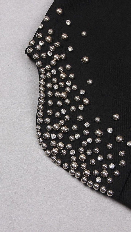 BANDAGE CUTOUT STUDDED MINI DRESS IN BLACK