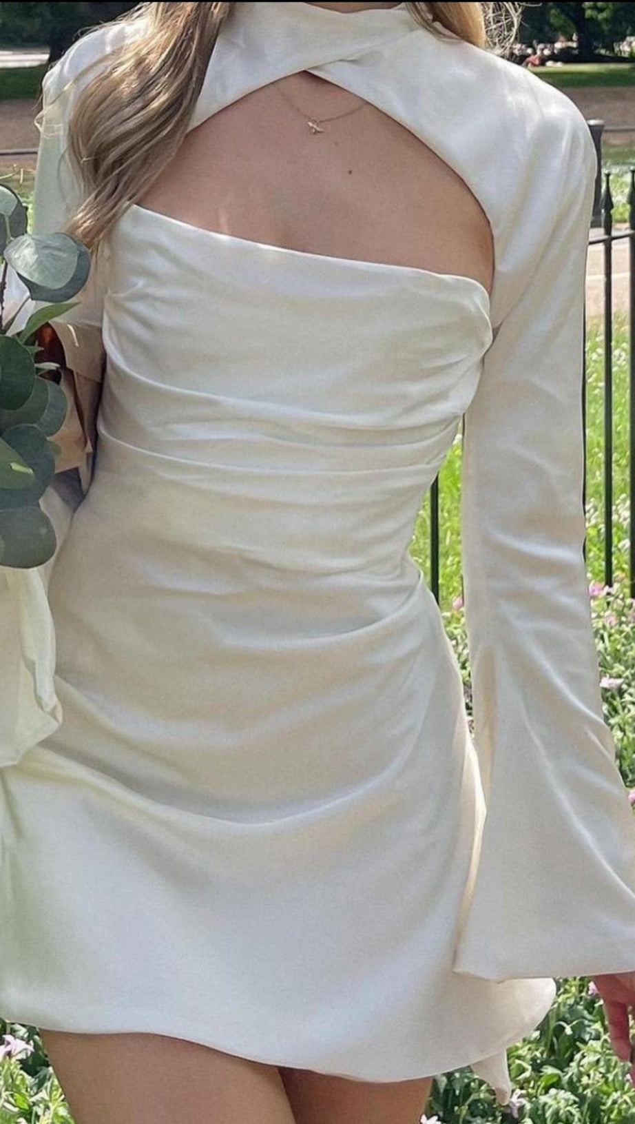 IVORY DRAPE CUT OUT MINI DRESS