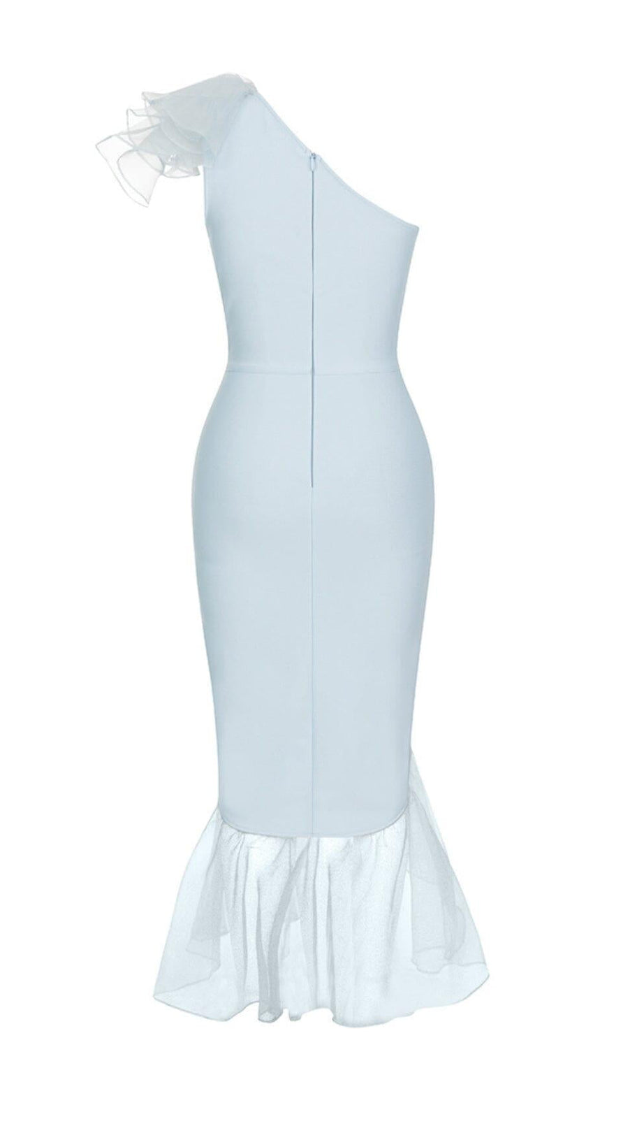 BANDAGE ONE-SHOULDER MIDI DRESS IN LIGHT BLUE