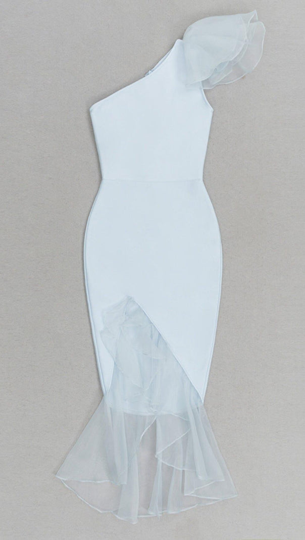 AIIZIE BANDAGE ONE-SHOULDER MIDI DRESS IN LIGHT BLUE - product image
