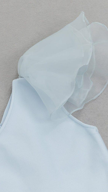 BANDAGE ONE-SHOULDER MIDI DRESS IN LIGHT BLUE